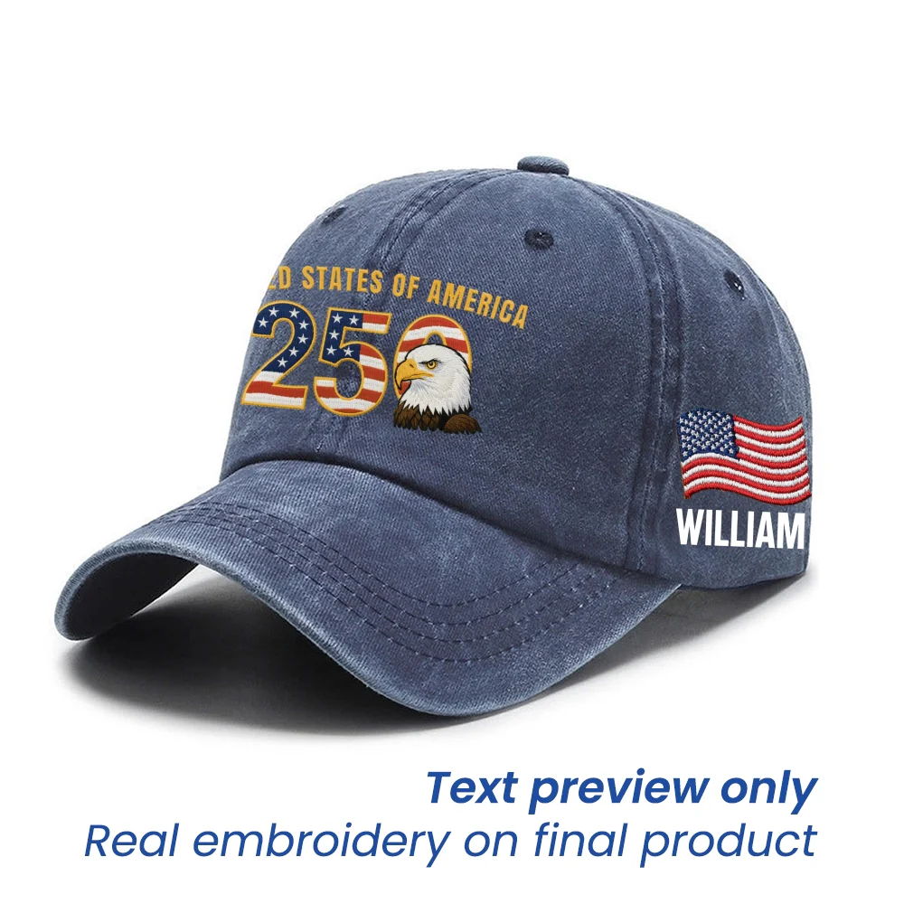 Personalized Patriotic 250th Anniversary Washed Cap with Embroidered American Flag