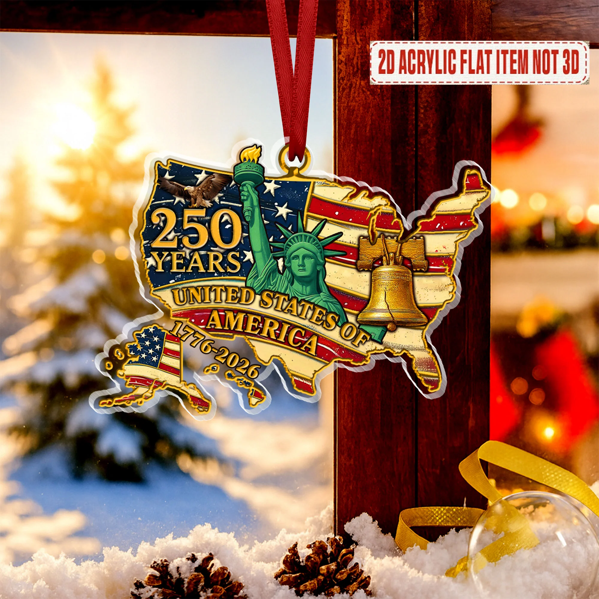 250 years of American Flag Liberty Eagle Acrylic Ornament, 1776-2026 Liberty Bell Decoration,Patriotic Ornament, American Independence Day Gift