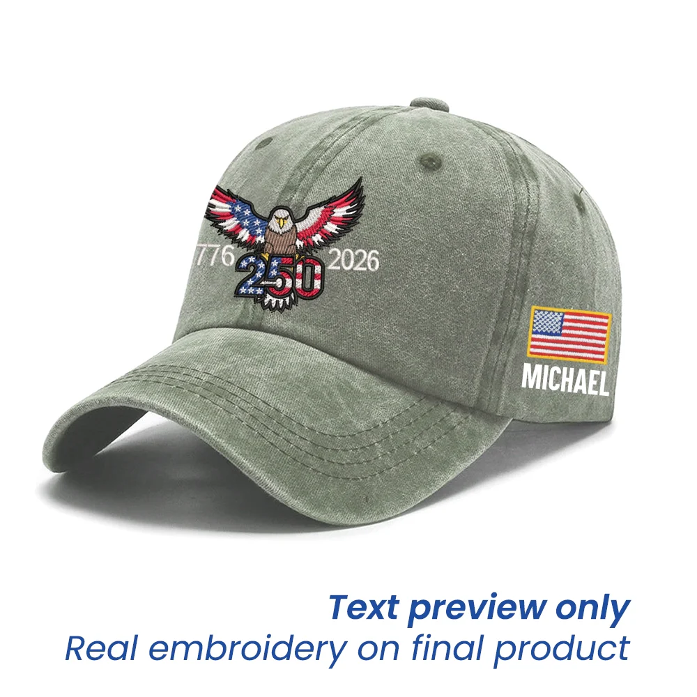Personalized 250th Anniversary Washed Cap with Embroidered Eagle Flag
