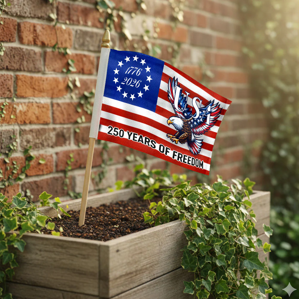 250 Years Of Freedom Flag, Bald Eagle Patriotic 1776–2026 Handheld Flag