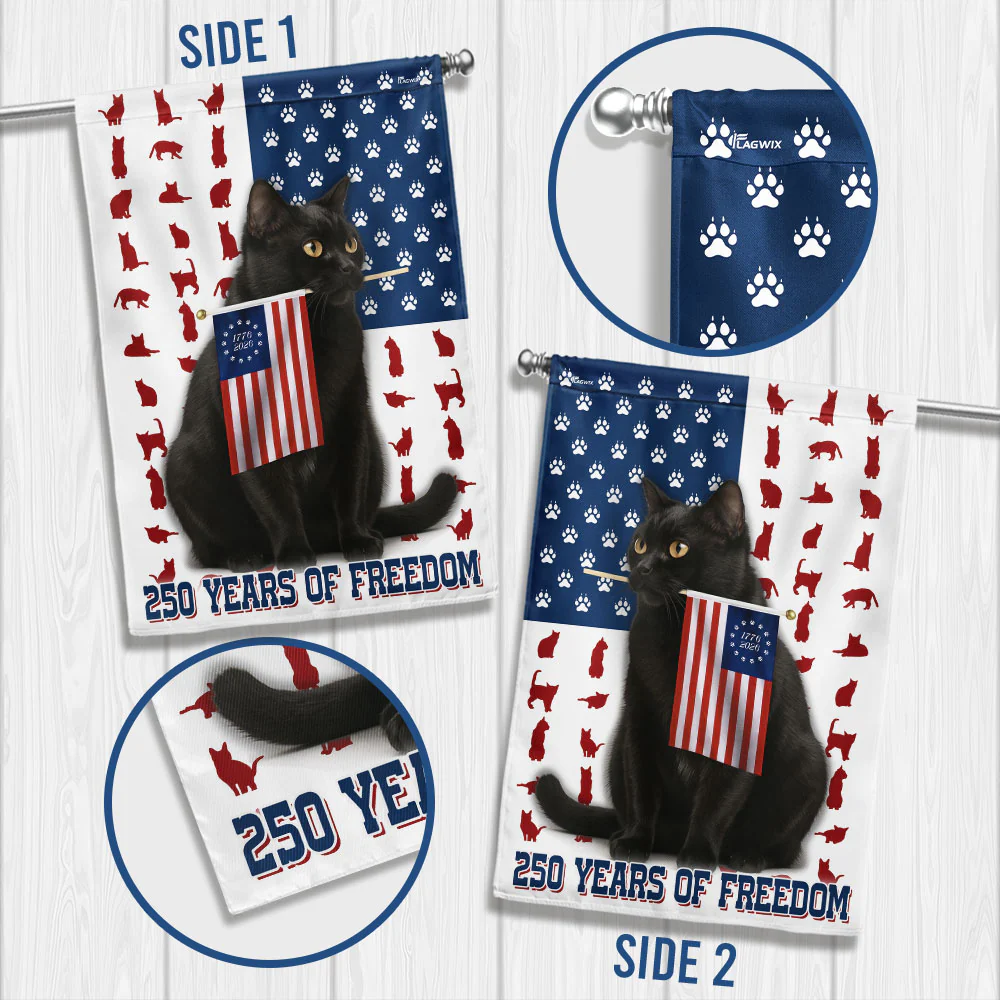 250 Years of Freedom Bombay Flag | Patriotic Bombay Cat Holding US Flag