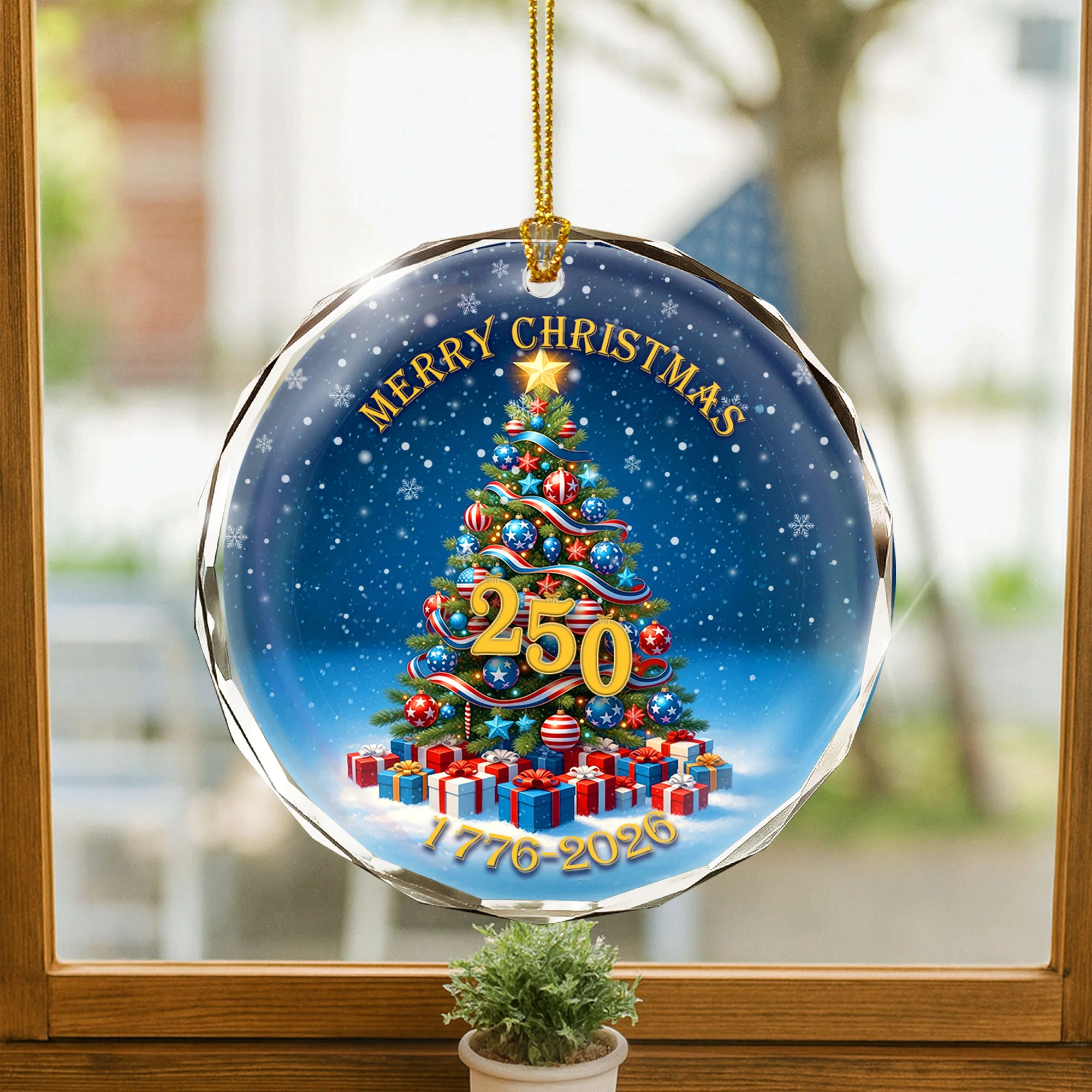 Christmas Ornament, 250th Patriotic Christmas Tree Glass Ornament