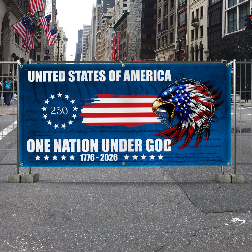 250th Anniversary Fence Banner One Nation Under God Betsy Ross Flag