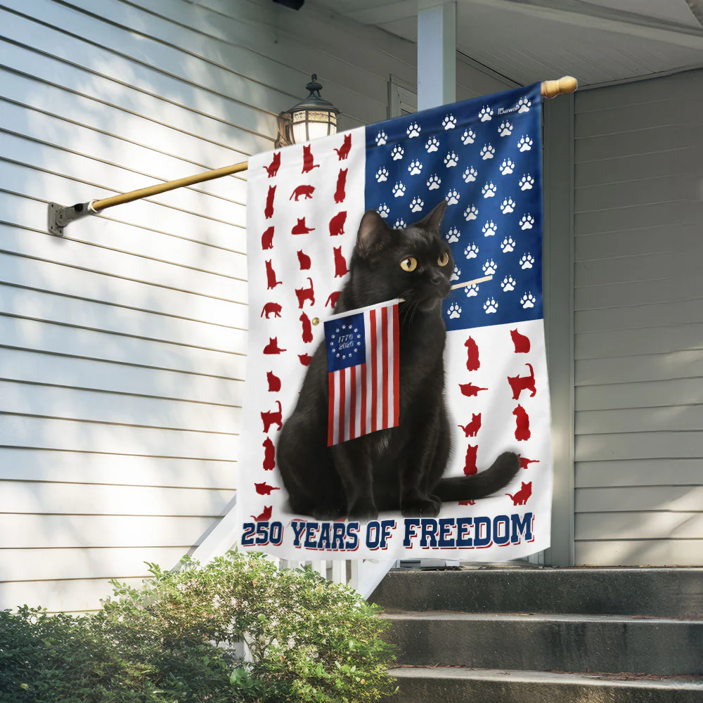 250 Years of Freedom Bombay Flag | Patriotic Bombay Cat Holding US Flag
