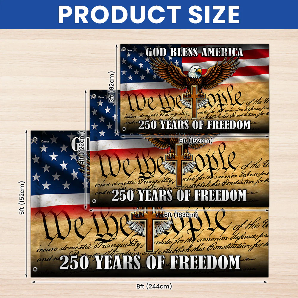 We The People Patriotic Eagle Cross 250 Years of Freedom Grommet Flag