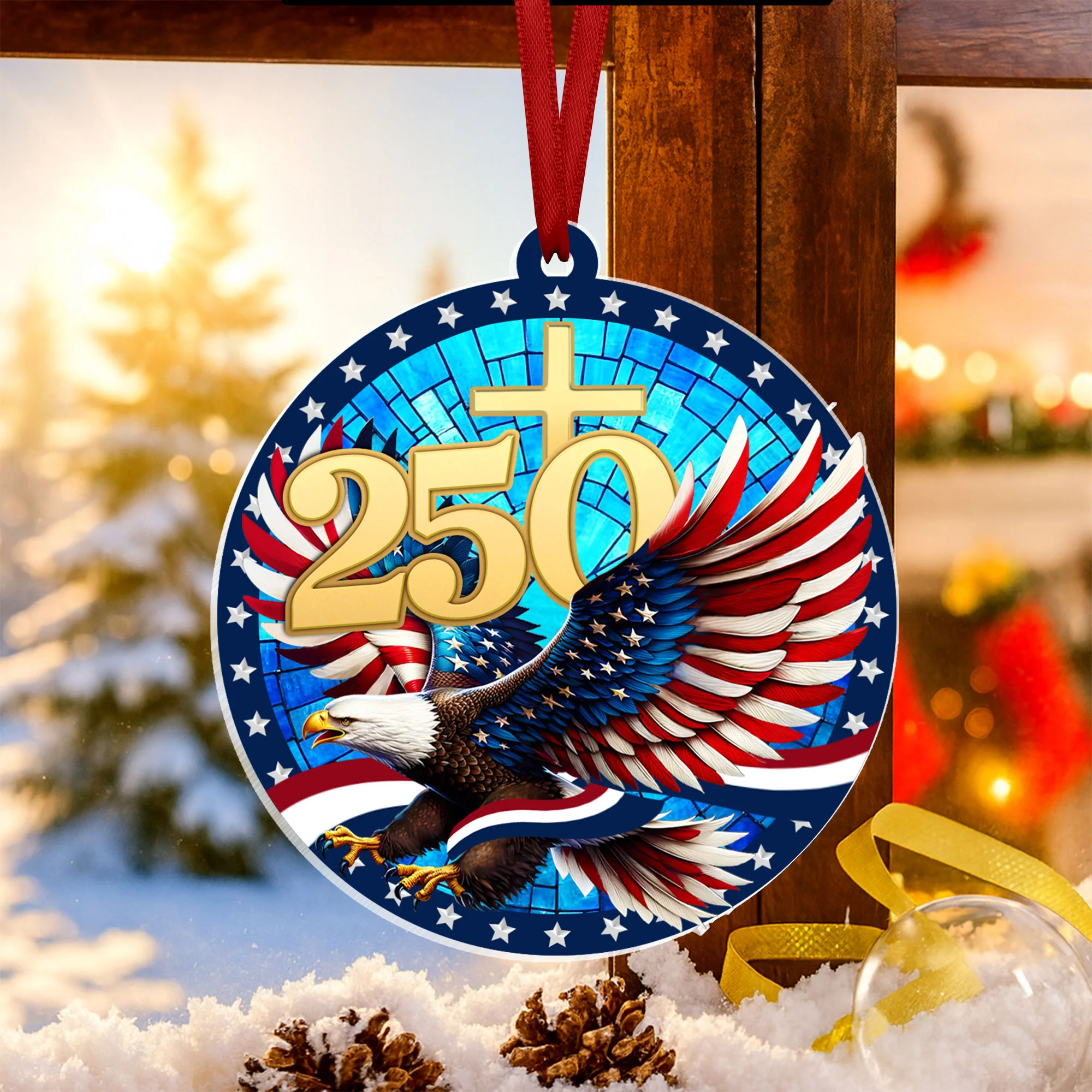 America 250th Anniversary Ornament | Patriotic Bald Eagle Christmas Ornament