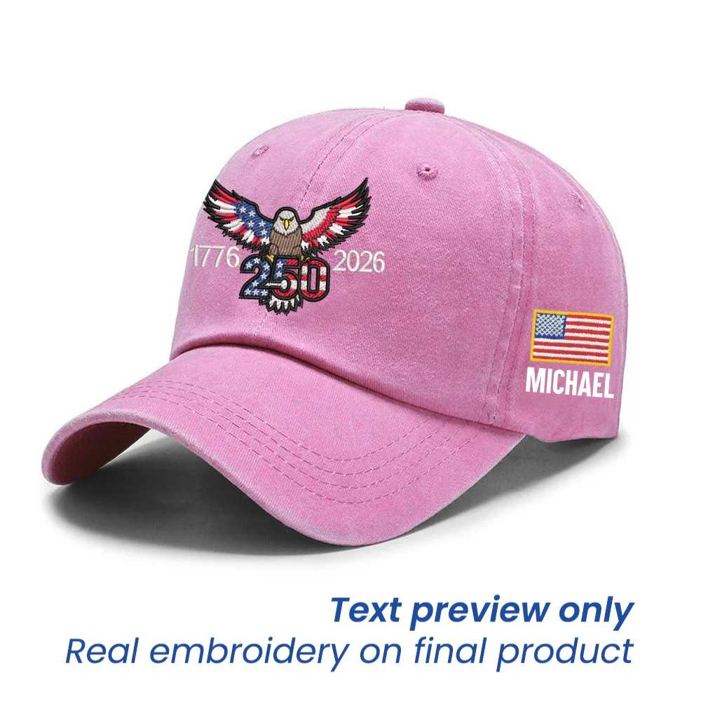 Personalized 250th Anniversary Washed Cap with Embroidered Eagle Flag