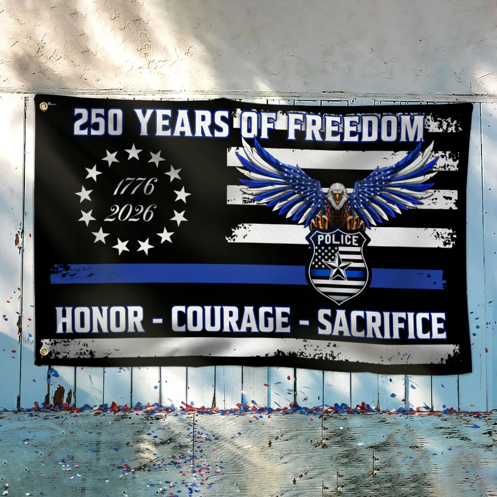 Police Thin Blue Line Flag, 250 Years of Freedom with Eagle Grommet Flag