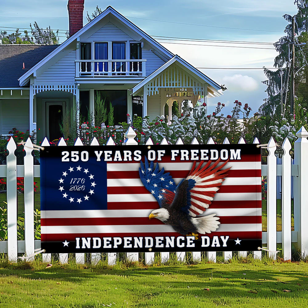 250 Years of Freedom Banner | Bald Eagle Independence Day Fence Banner