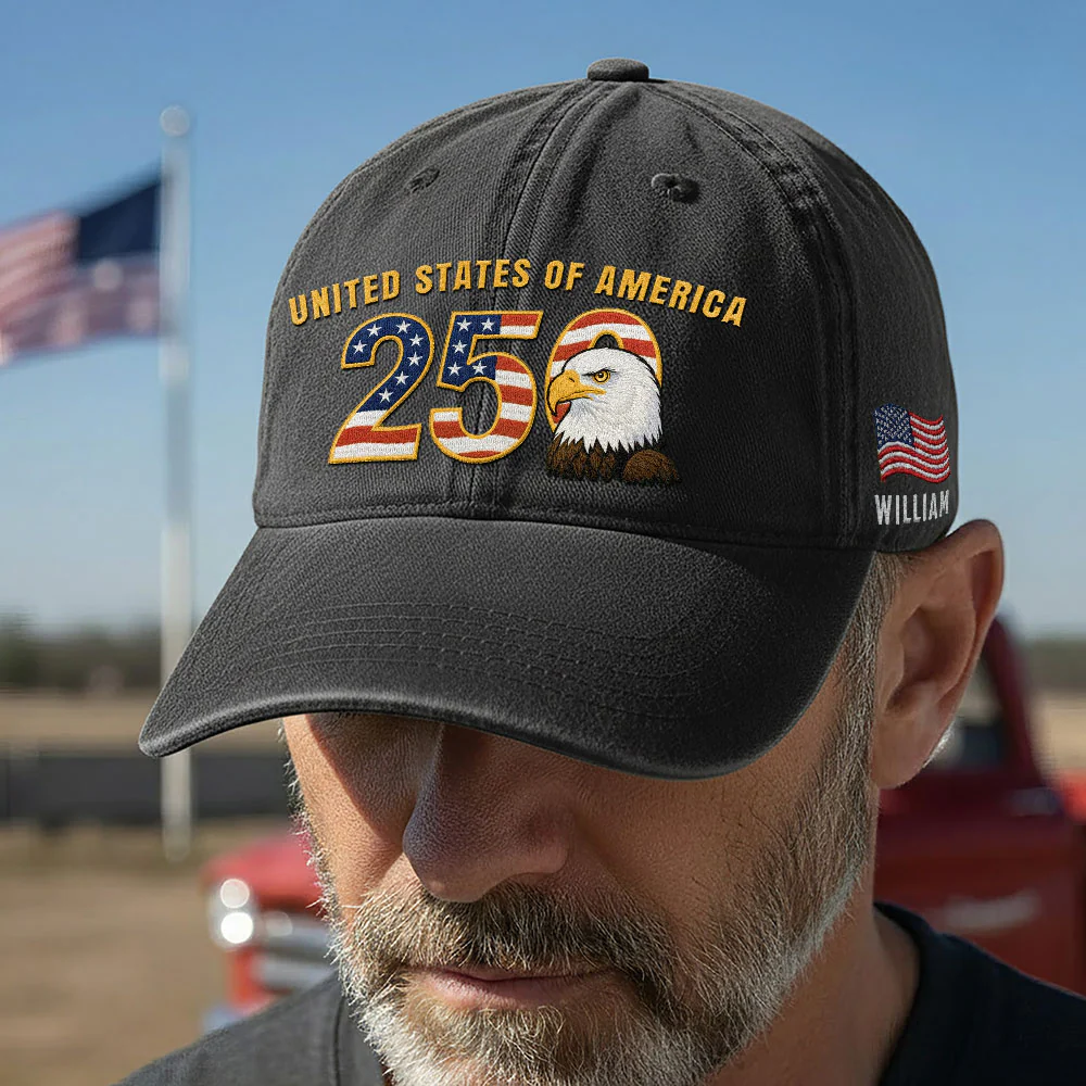 Personalized Patriotic 250th Anniversary Washed Cap with Embroidered American Flag