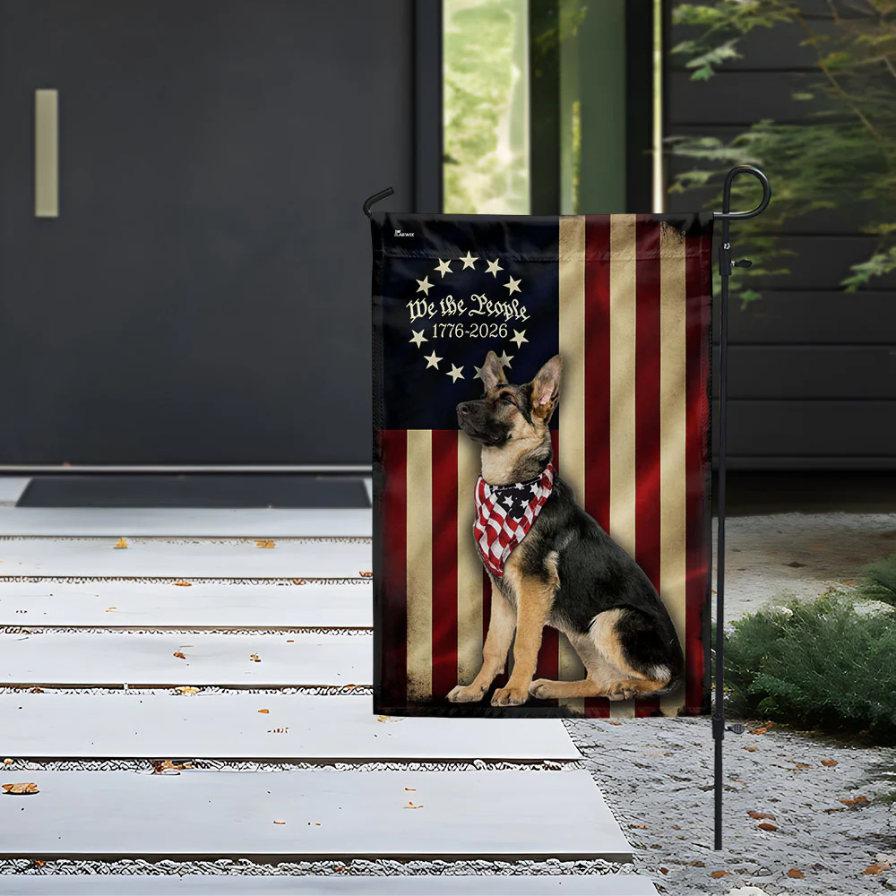 German Shepherd American Flag | We The People 1776-2026 Patriotic Flag