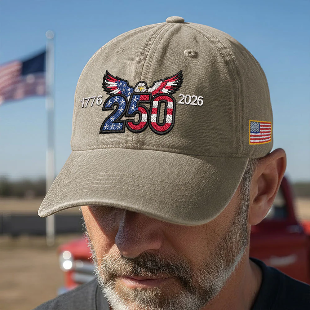 250th Anniversary Washed Cap with Embroidered Eagle Flag