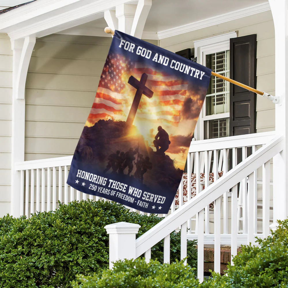 250 years Veterans American Flag Patriotic Kneeling Soldier Cross Flag