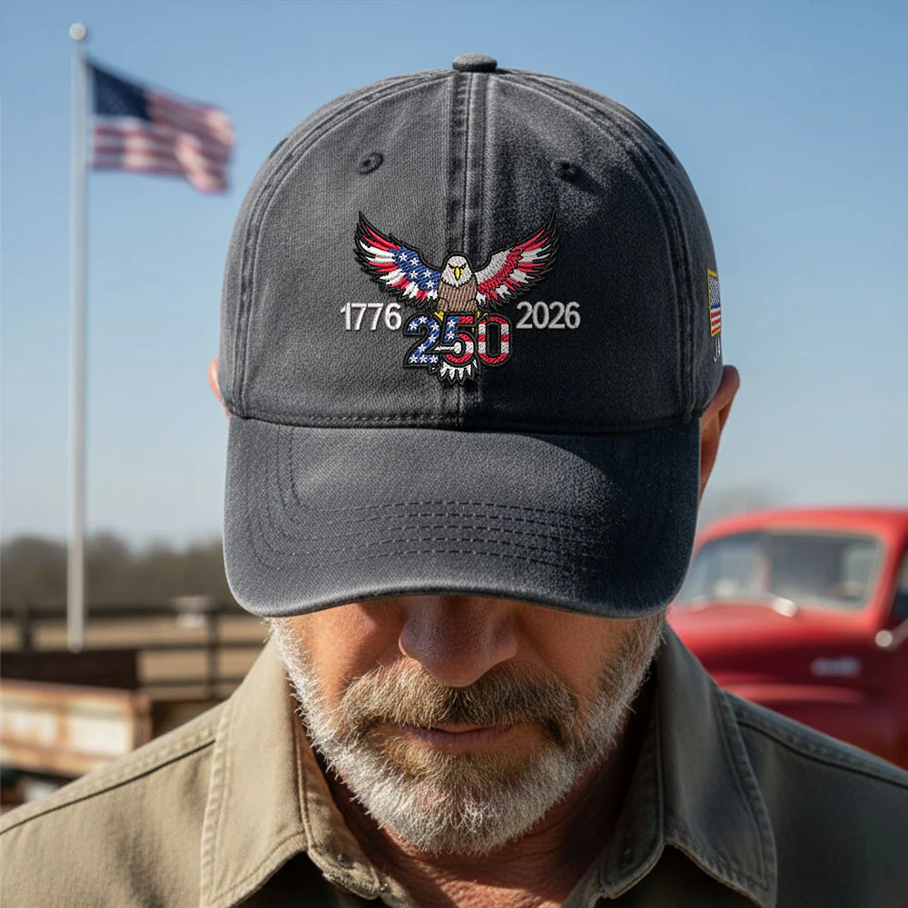 Personalized 250th Anniversary Washed Cap with Embroidered Eagle Flag