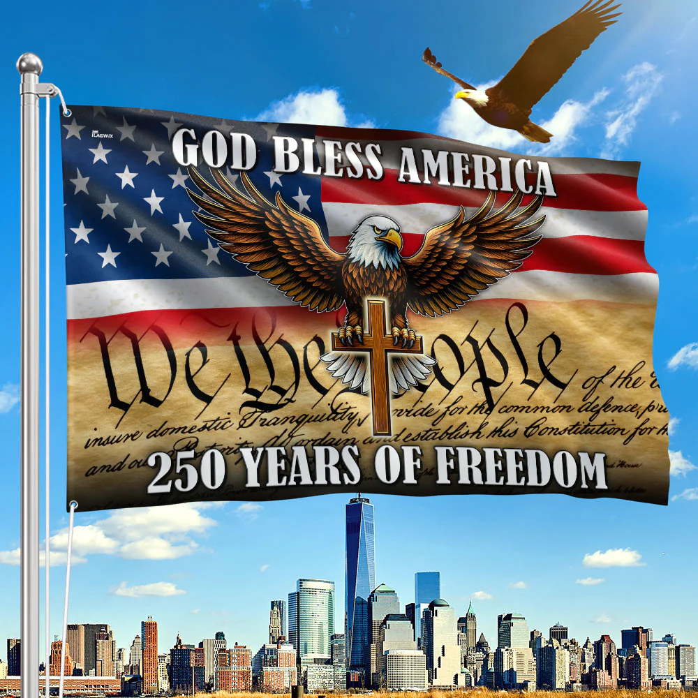 We The People Patriotic Eagle Cross 250 Years of Freedom Grommet Flag