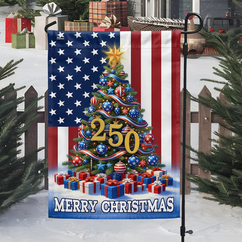 Merry Christmas Flag | Christmas Tree for 250th Celebration US Flag