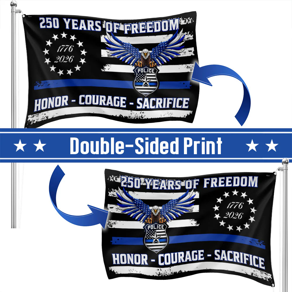 Police Thin Blue Line Flag, 250 Years of Freedom with Eagle Grommet Flag