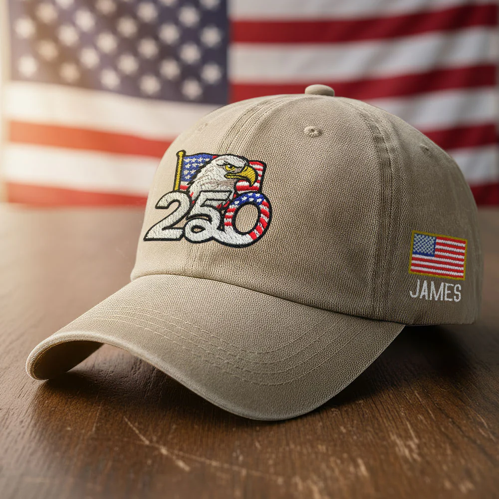 Personalized 250th Anniversary Washed Cap with Embroidered American Flag