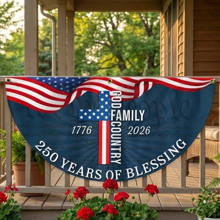Patriotic American Flag, 250 Years of Blessing God 1776 2026 Fan Flag
