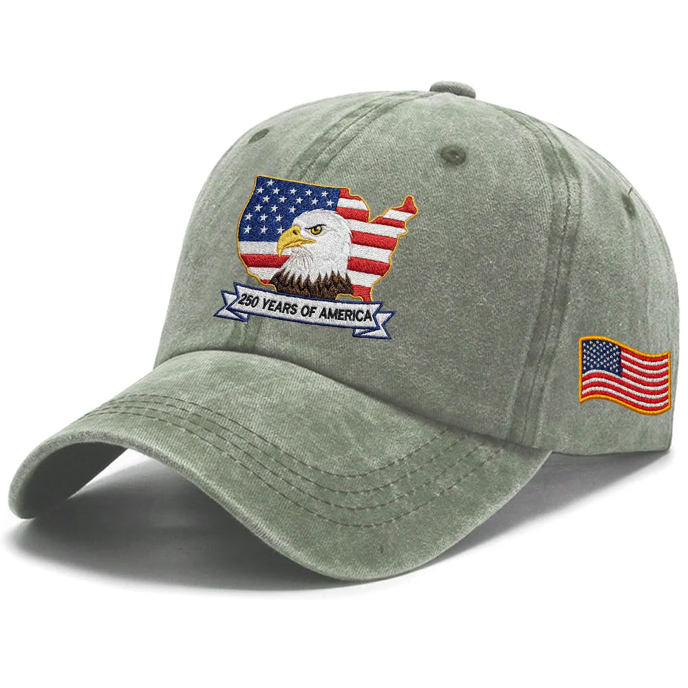 250 Years America Independence Patriot Washed Cap Embroidered Eagle Flag