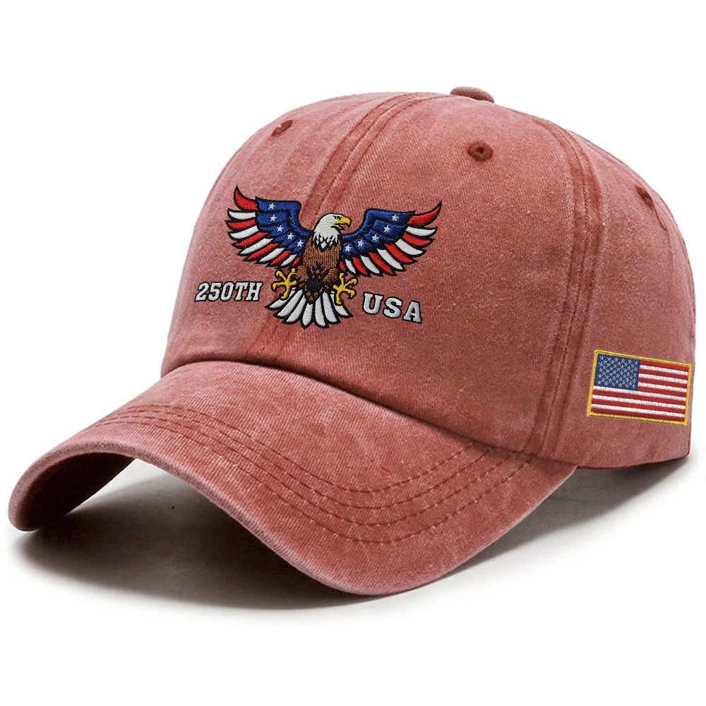 250th Anniversary USA Patriotic Washed Cap with Embroidered American Flag
