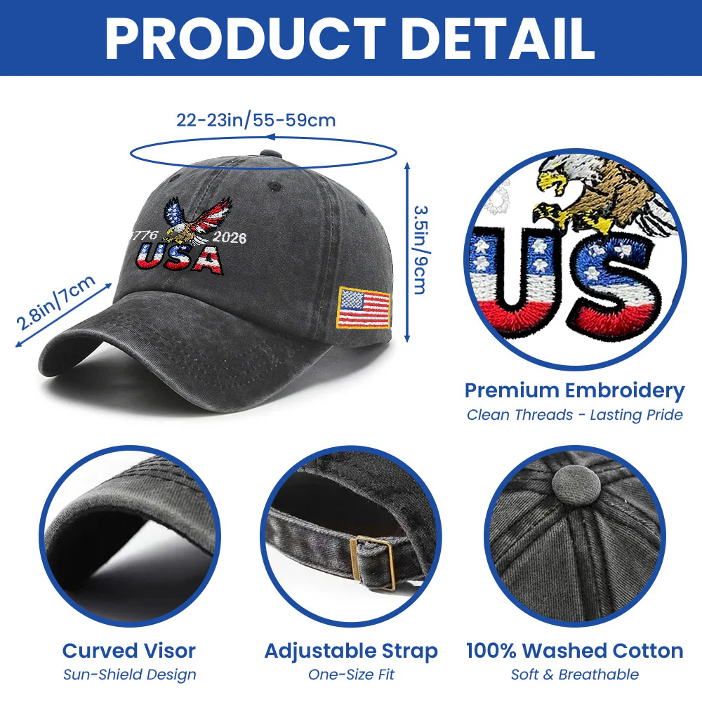 250th Anniversary USA Washed Cap | Patriot Embroidered American Flag