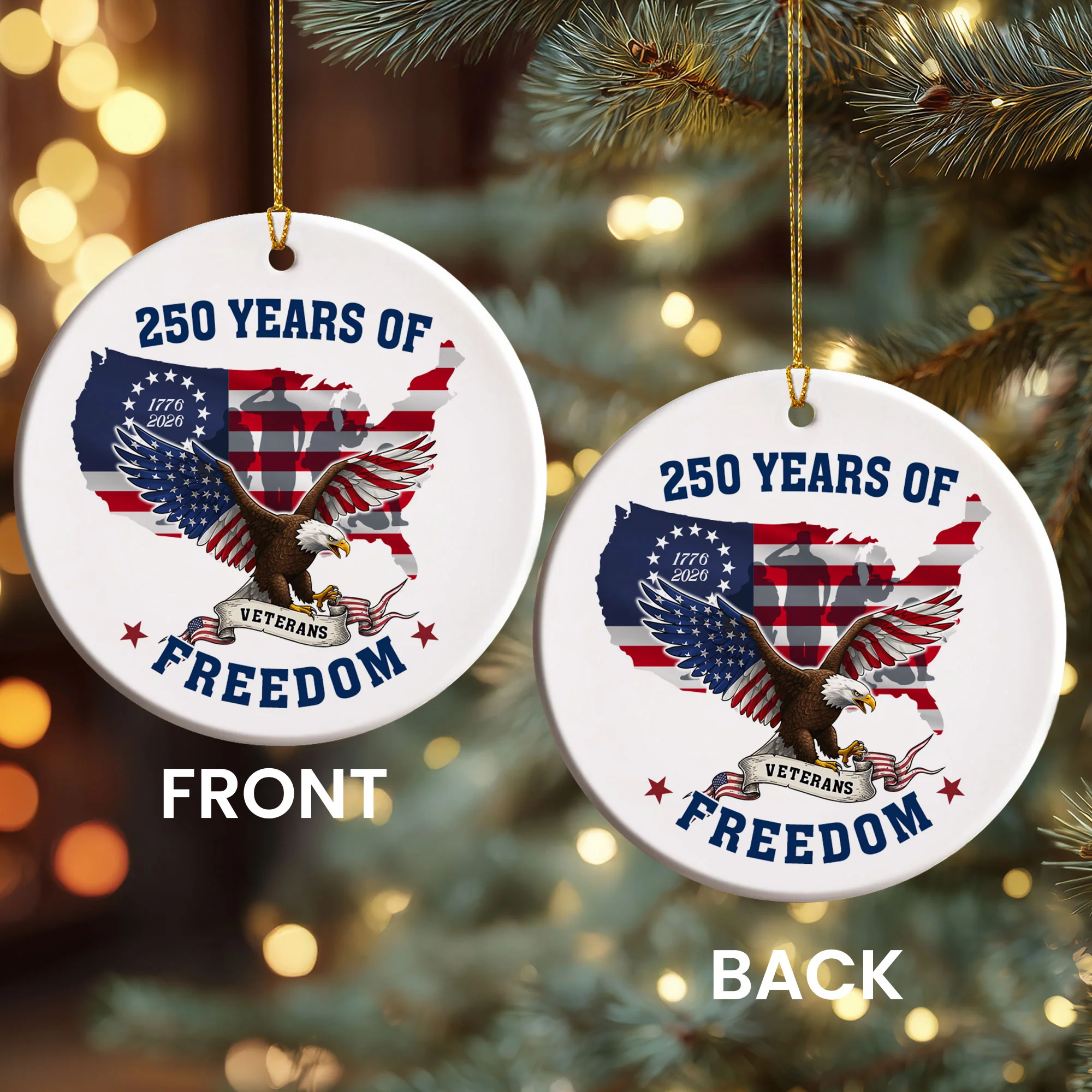 250 Years of Freedom Ornament | Patriotic Veterans Ceramic Ornament