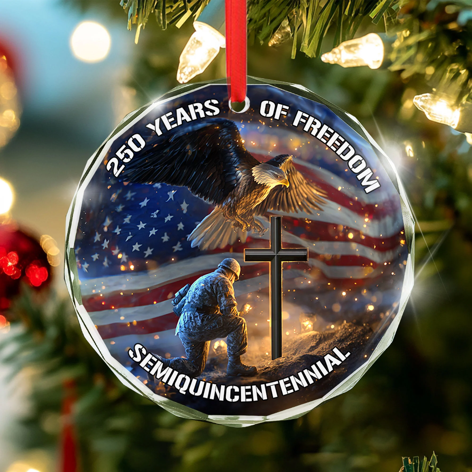 250 Years of Freedom Ornament Eagle Soldier Cross Patriotic Faith Gift