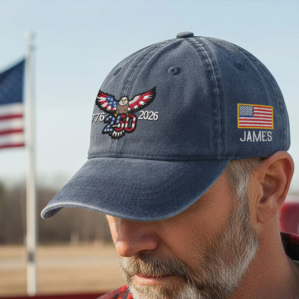 Personalized 250th Anniversary Washed Cap with Embroidered Eagle Flag