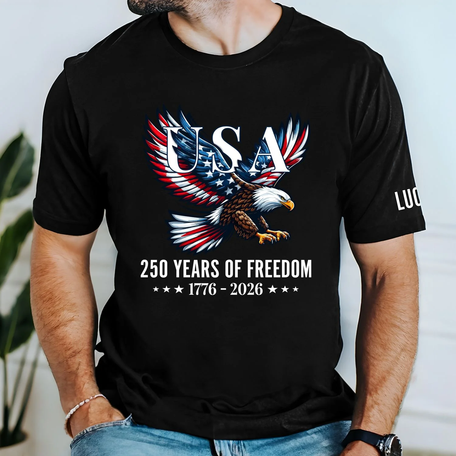 USA 250 Years of Freedom Personalized T-Shirt | Bald Eagle Patriotic Tee