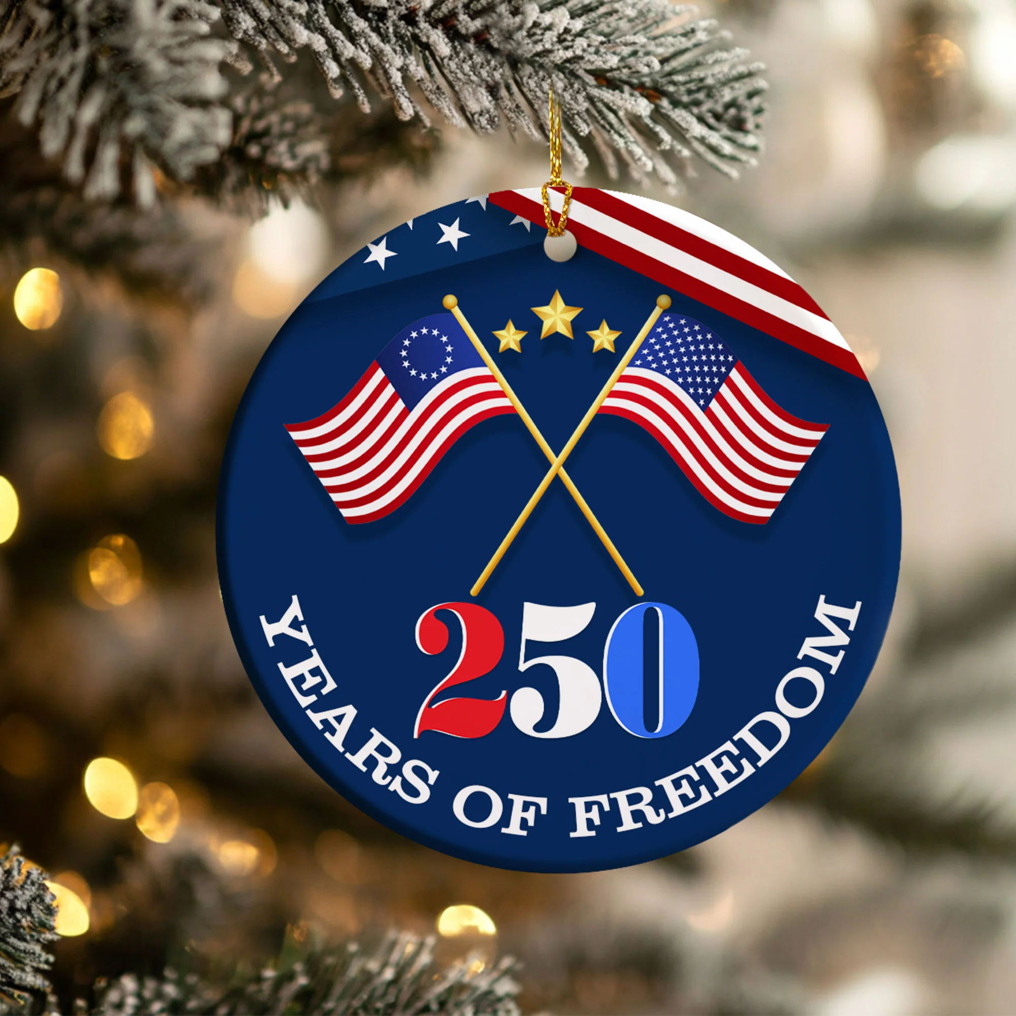 Patriotic Christmas Ornament | 250 Years of Freedom American Flag Decor