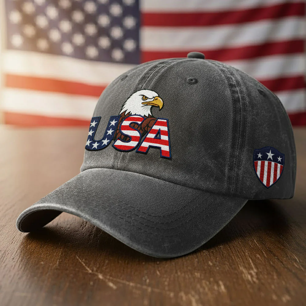 Patriotic 250 Years USA Washed Cap with Embroidered American Shield Flag