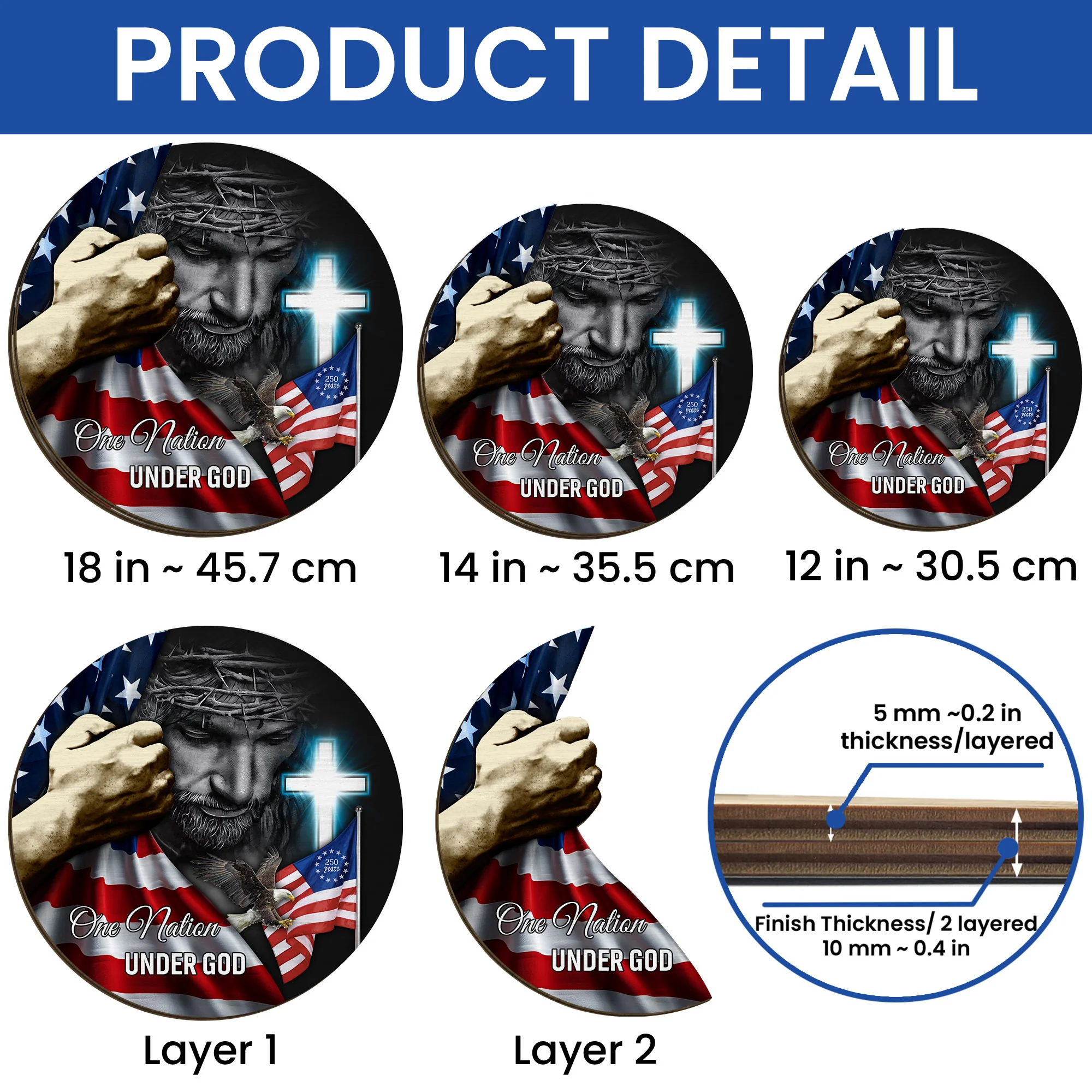 One Nation Under God 250th Anniversary Betsy Ross Round Wooden Sign