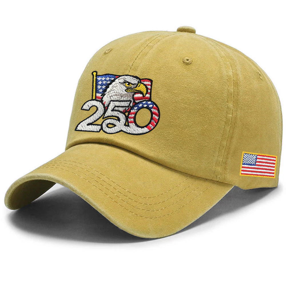 Patriotic 250th Anniversary Washed Cap with Embroidered American Flag