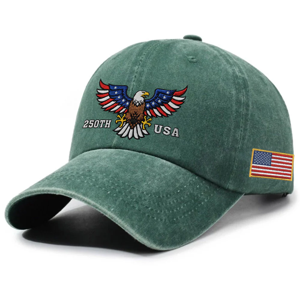 250th Anniversary USA Patriotic Washed Cap with Embroidered American Flag
