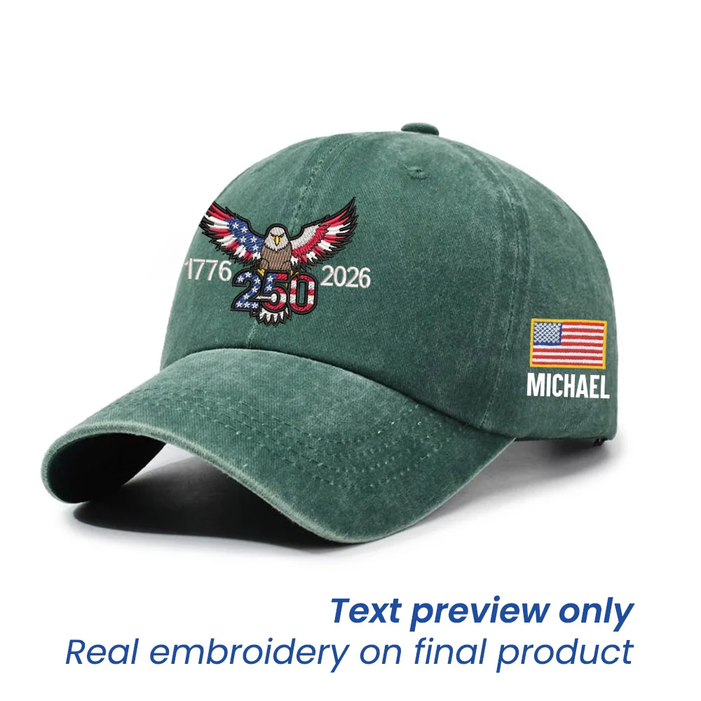 Personalized 250th Anniversary Washed Cap with Embroidered Eagle Flag
