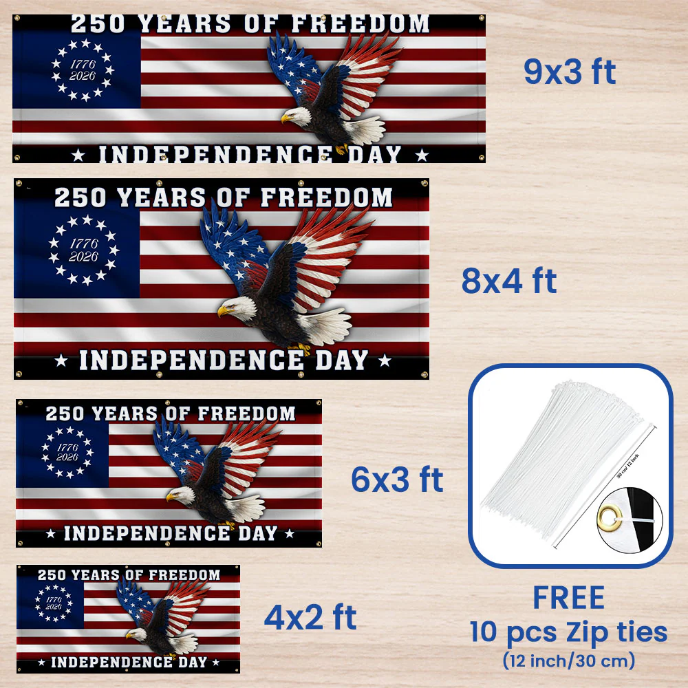 250 Years of Freedom Banner | Bald Eagle Independence Day Fence Banner