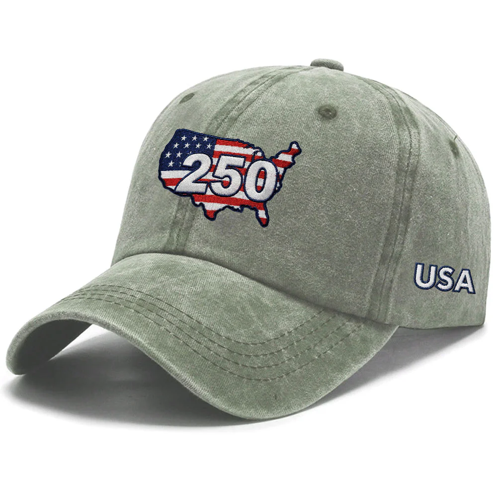 250 Years of USA Patriotic Washed Cap with Embroidered America Map