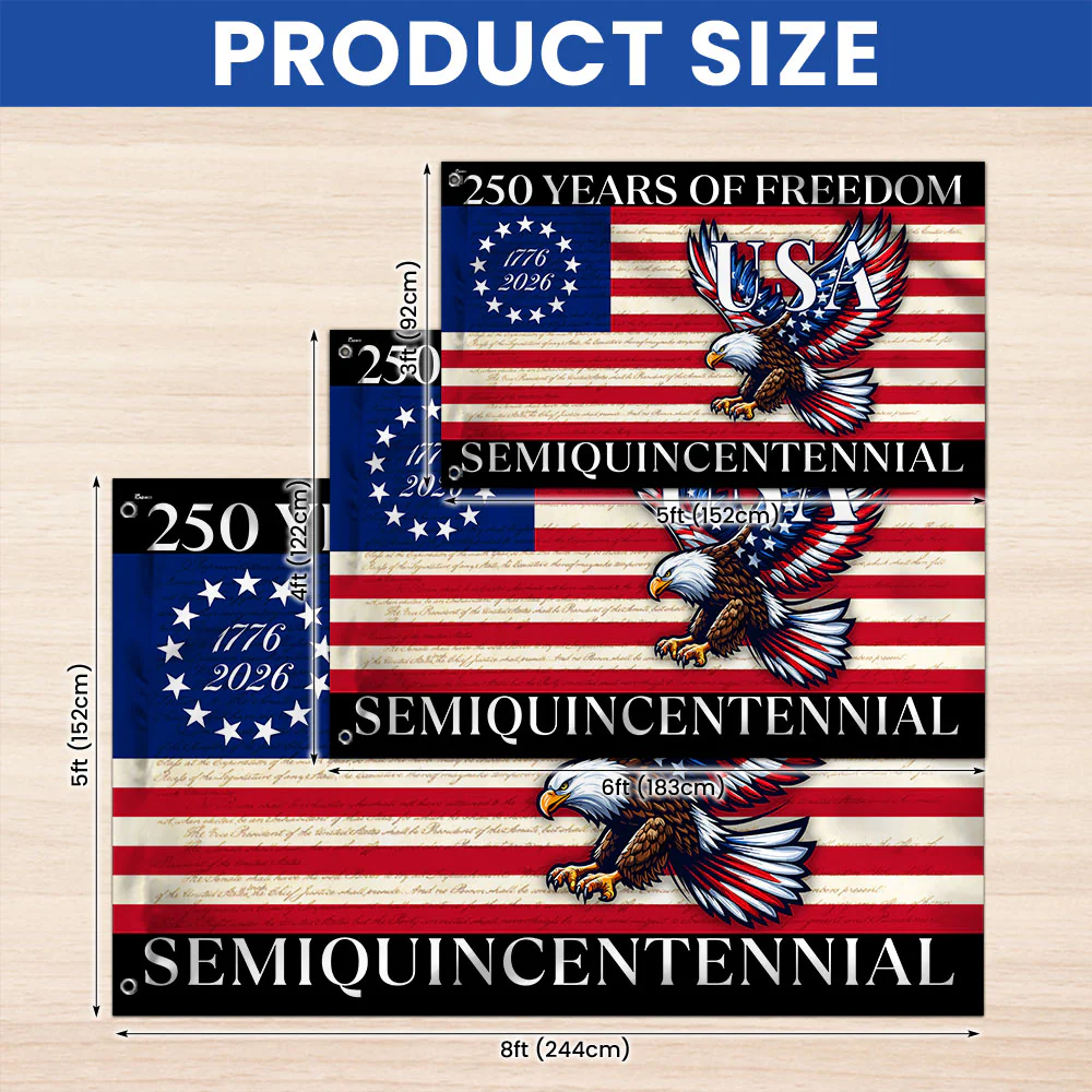 250 Years Of Freedom Flag | USA Bald Eagle Patriotic 250th Grommet Flag