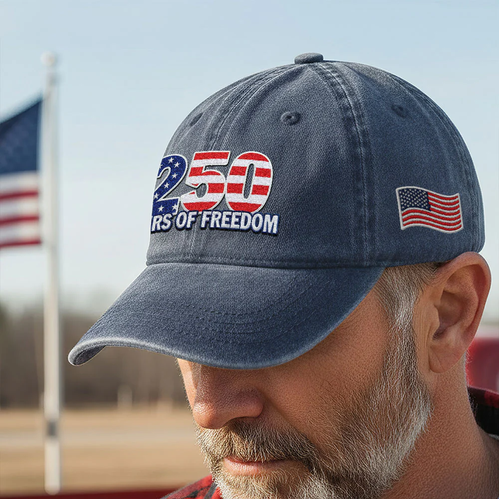 250 Years of Freedom Washed Cap with Embroidered American Flag