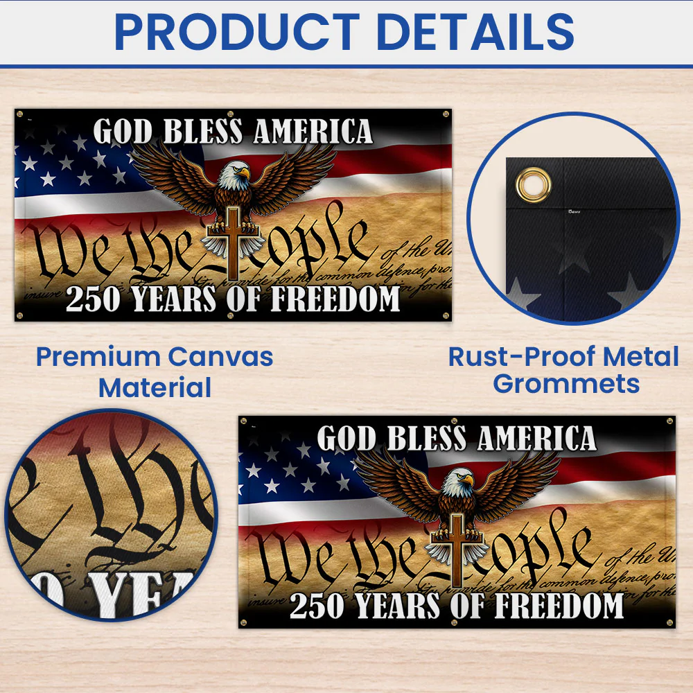 250 years of Freedom Fence Banner God Bless America Patriotic Flag