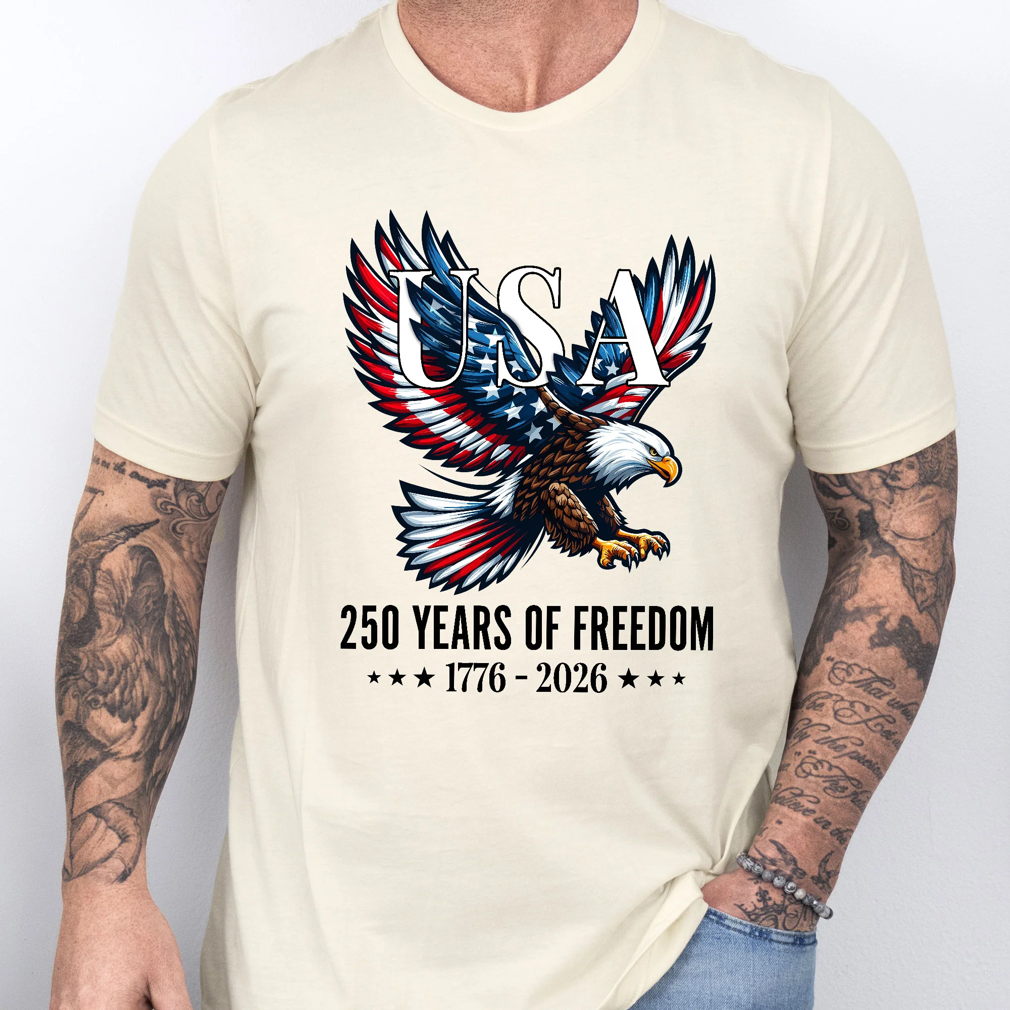 USA 250 Years of Freedom T-Shirt | Bald Eagle Patriotic 1776–2026 Tee