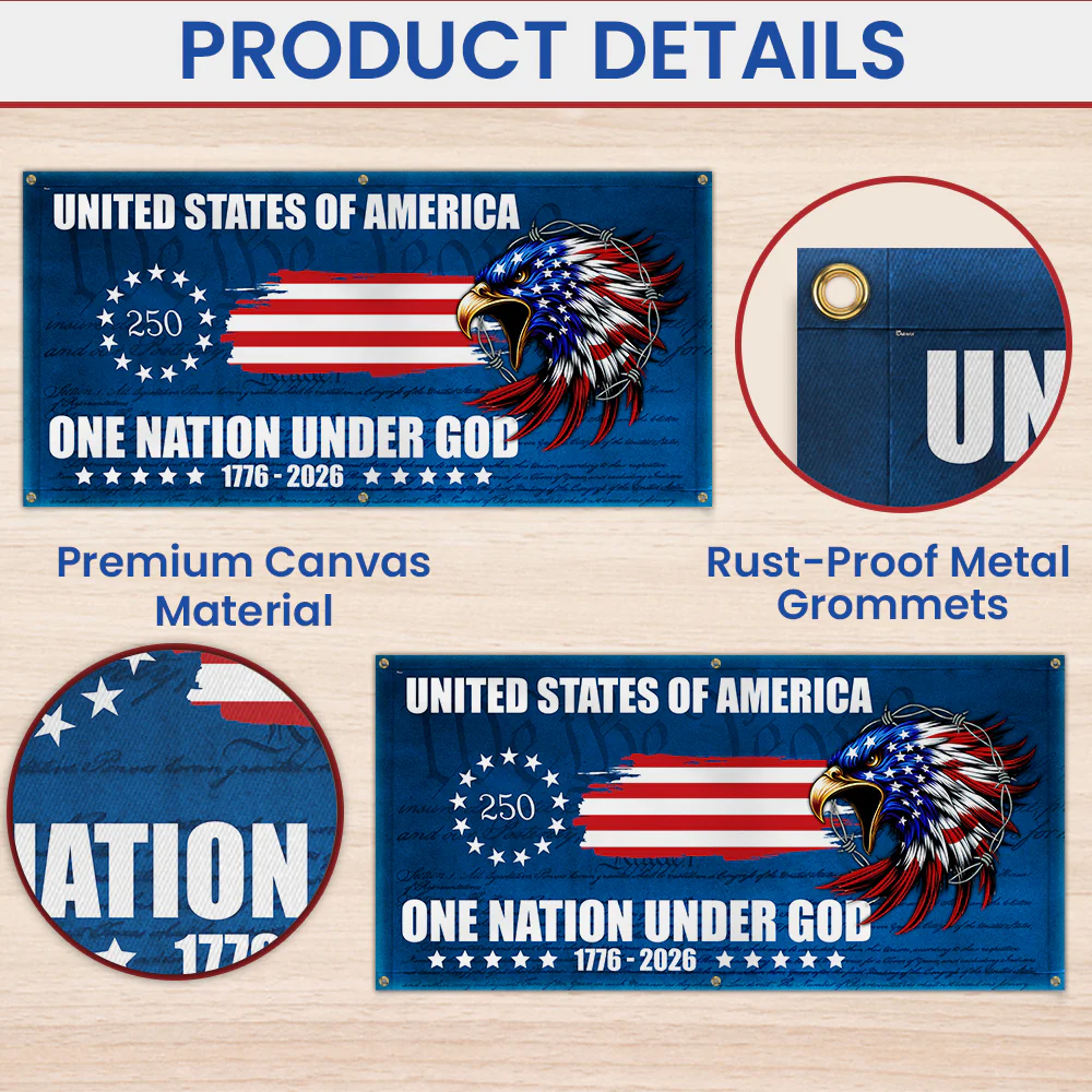 250th Anniversary Fence Banner One Nation Under God Betsy Ross Flag
