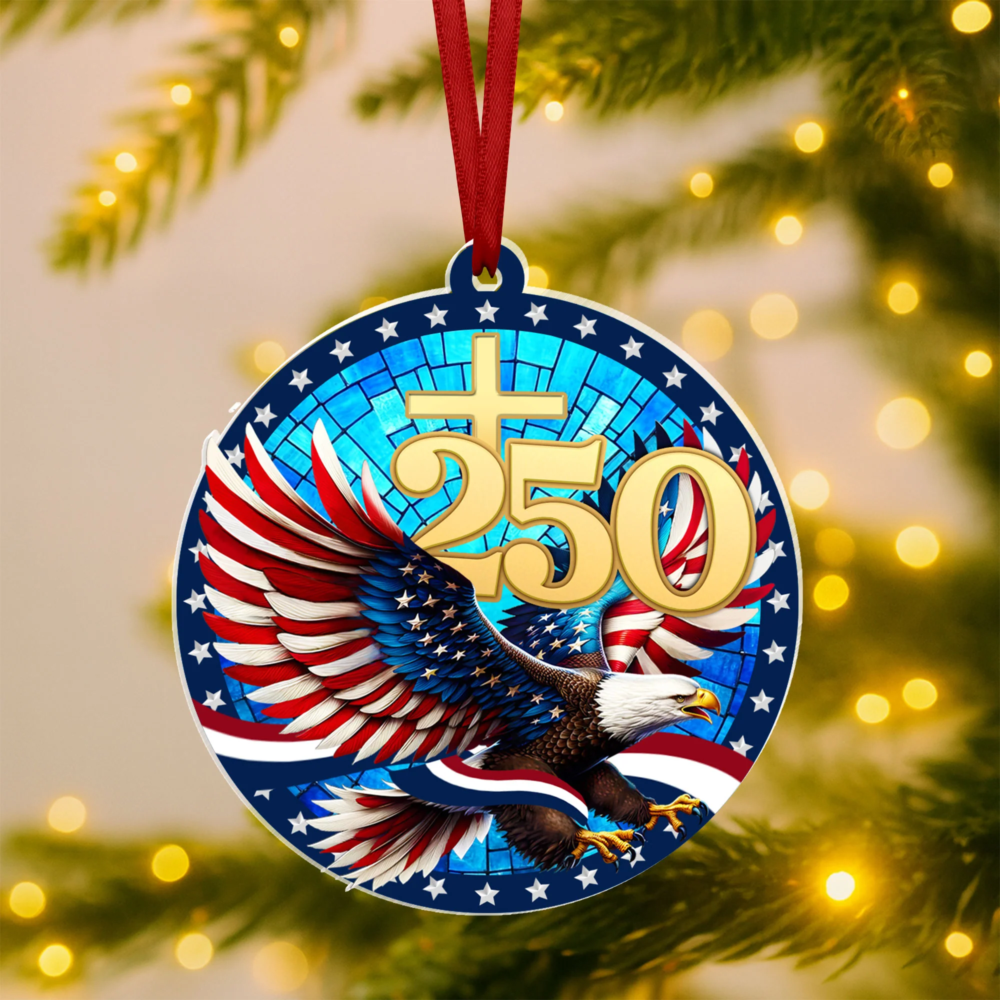 America 250th Anniversary Ornament | Patriotic Bald Eagle Christmas Ornament