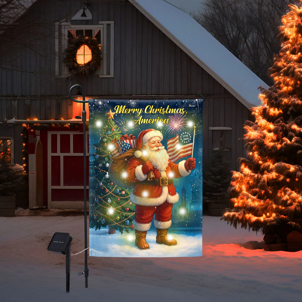 Christmas Santa Flag | 1776-2026 Merry Christmas America Solar Led Flag