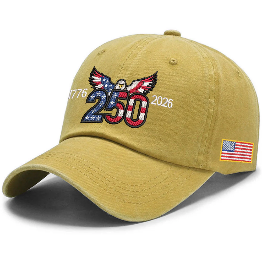 250th Anniversary Washed Cap with Embroidered Eagle Flag