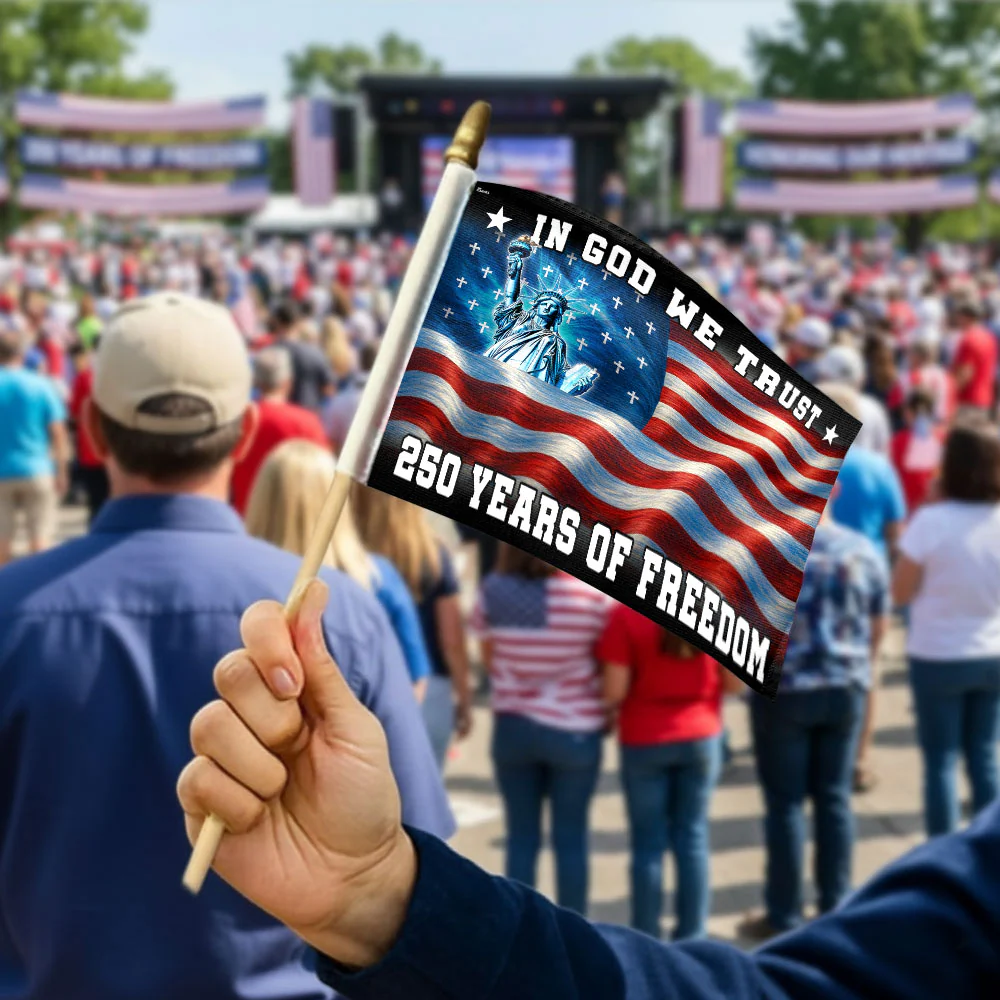 American 250 Years of Freedom Flag, God Bless Patriotic Handheld Flag
