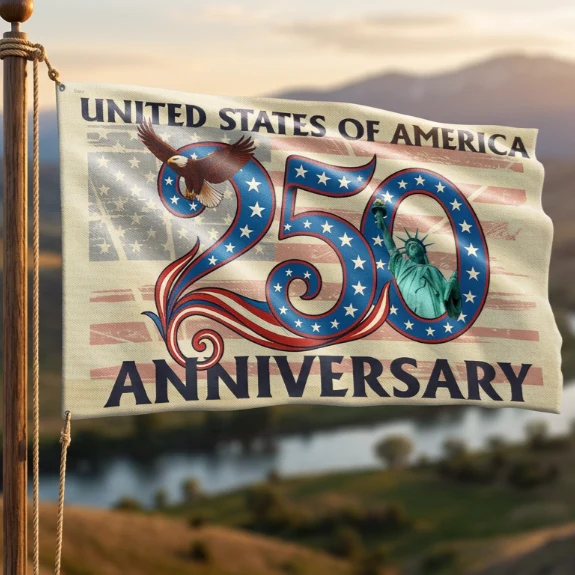 Patriotic 250th Anniversary Grommet Flag 1776 2026 United States of America Semiquincentennial