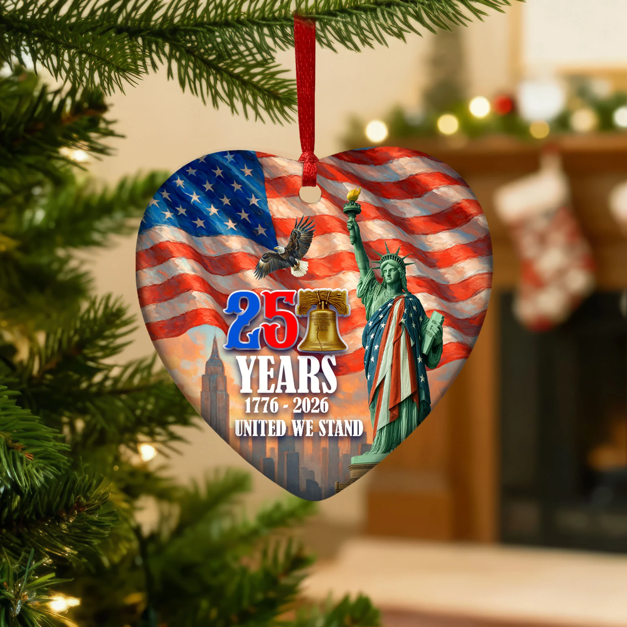 Patriotic Christmas Ornament Liberty Bell 250 Years United We Stand