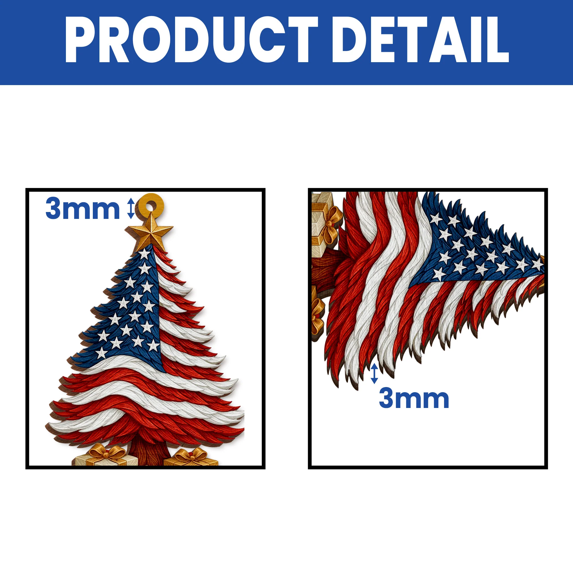 250 Years of America Patriotic Christmas Tree Wooden Ornament, 1776 - 2026 Christmas Tree Decoration, Patriotic Ornament, Independence Day Gift